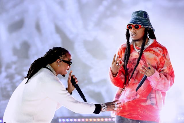 <p>Quavo and Takeoff of Migos performing onstage during Global Citizen Live on September 25, 2021 in Los Angeles, California.</p>