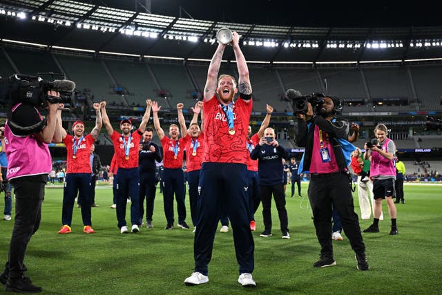 England’s Ben Stokes celebrates winning the T20 World Cup final (PA).
