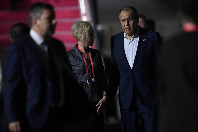 <p>Sergei Lavrov arriving in Bali for the G20 summit</p>