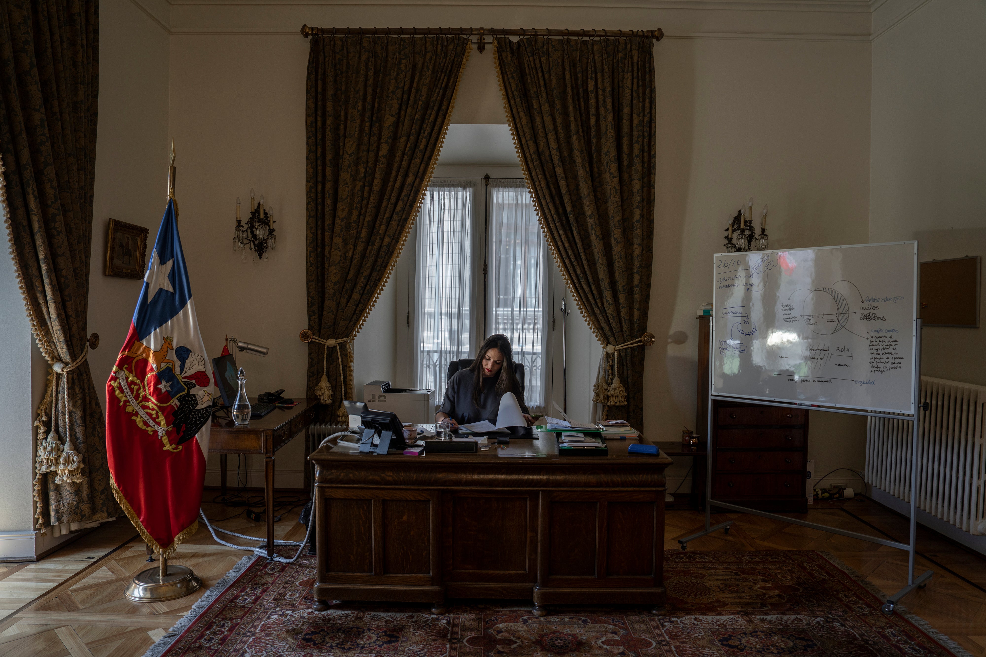 Irina Karamanos in her office in Santiago