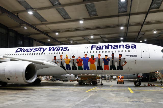 <p>The World Cup plane’s bold livery</p>