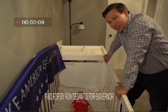<p>Gov Ron DeSantis and his infant daughter appear in an ad for his 2018 gubernatorial run</p>