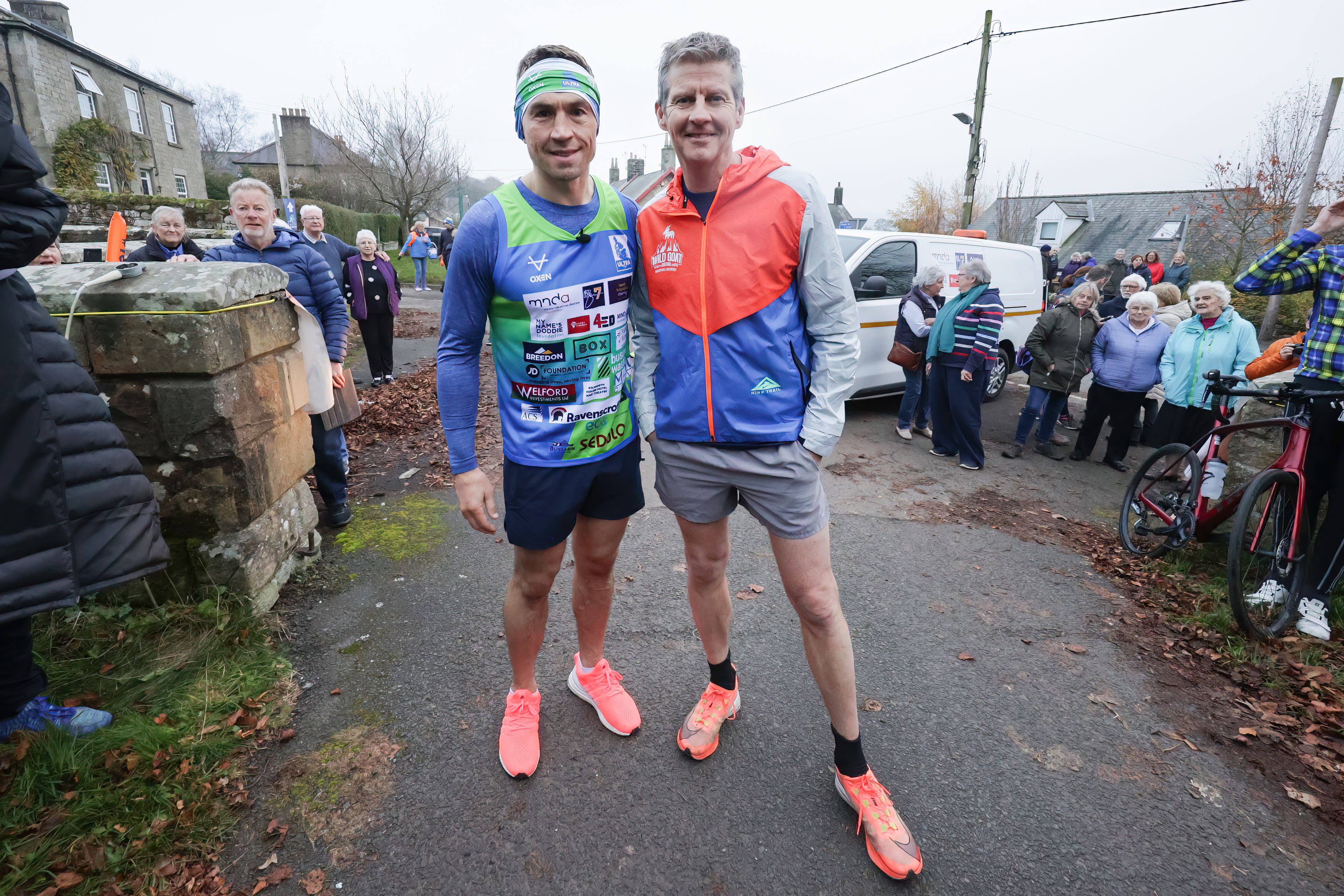 Kevin Sinfield was joined by Steve Cram, right, during day two of his Ultra 7 in 7 Challenge (Steve Welsh/PA)