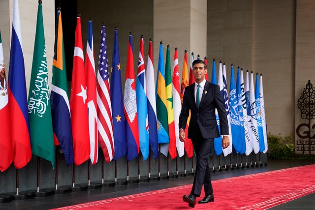 <p>Rishi Sunak arrives for the G20 summit in Bali, Indonesia on Tuesday </p>