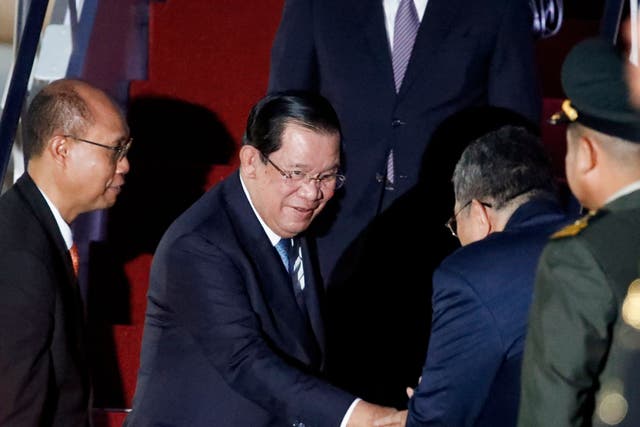 <p>Cambodia’s Prime Minister Hun Sen arrives at Ngurah Rai International Airport ahead of the G20 Summit in Bali, Indonesia on 14 November 2022</p>