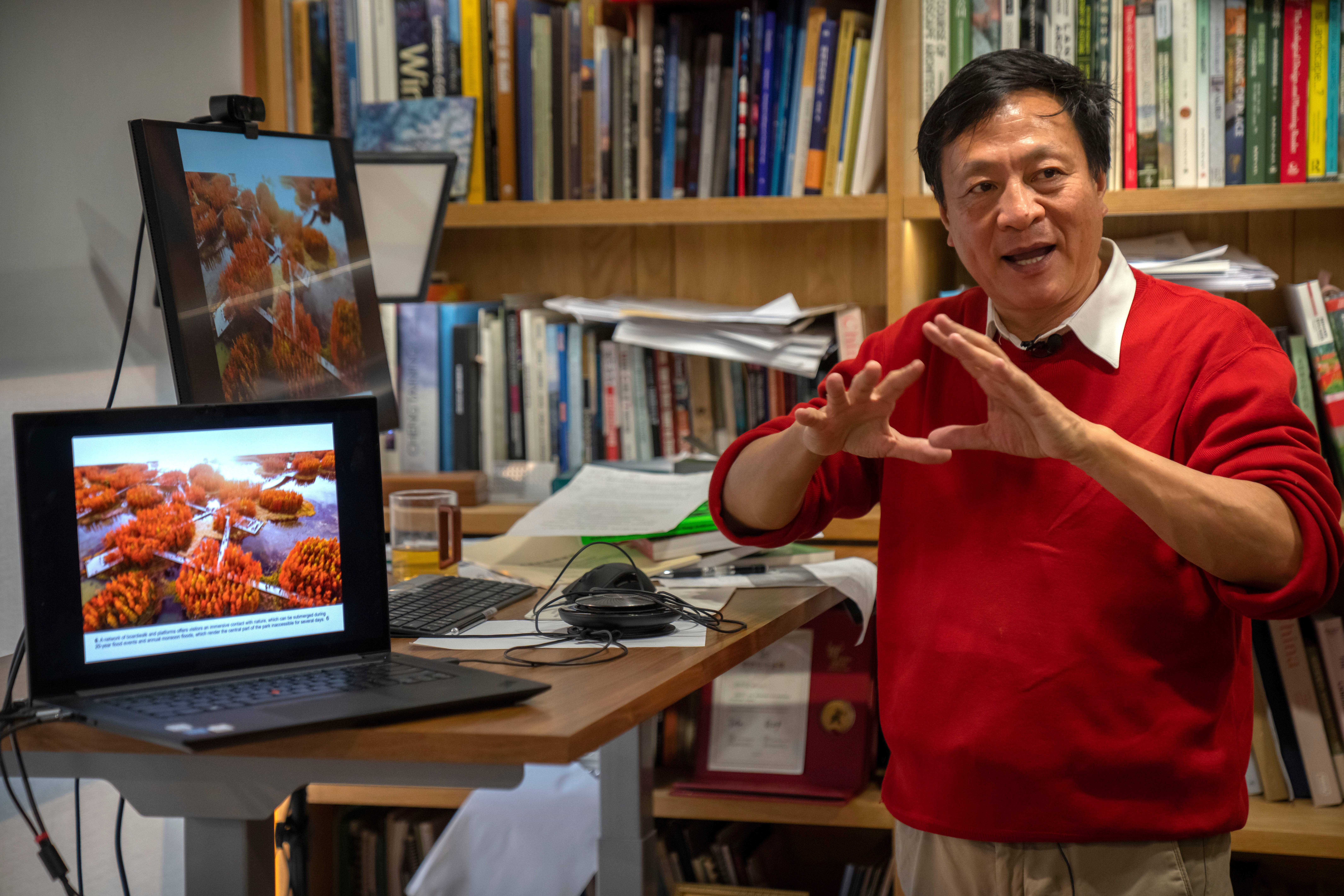 Architect Yu Kongjian speaks during an interview at his firm's office in Beijing, Friday, 21 Oct 2022