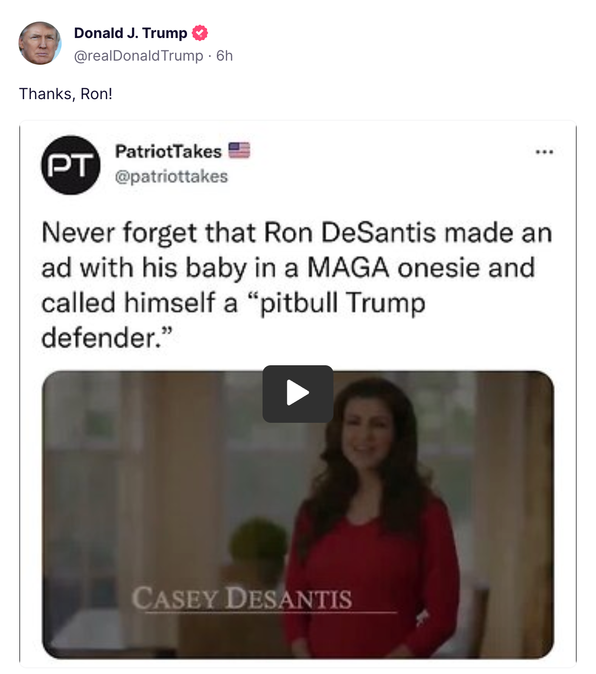 Trump mocked DeSantis by resharing a 2018 campaign video with heavy praise of the one-time president