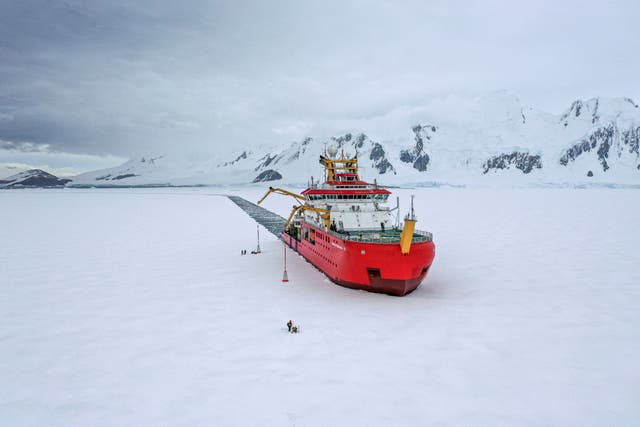 The polar research ship RRS Sir David Attenborough on ice trials (British Antarctic Survey/PA)