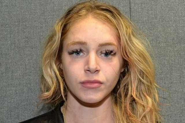 <p>OnlyFans model Courtney Clenney pictured  after her arrest for stabbing boyfriend Christian Obumseli to death</p>