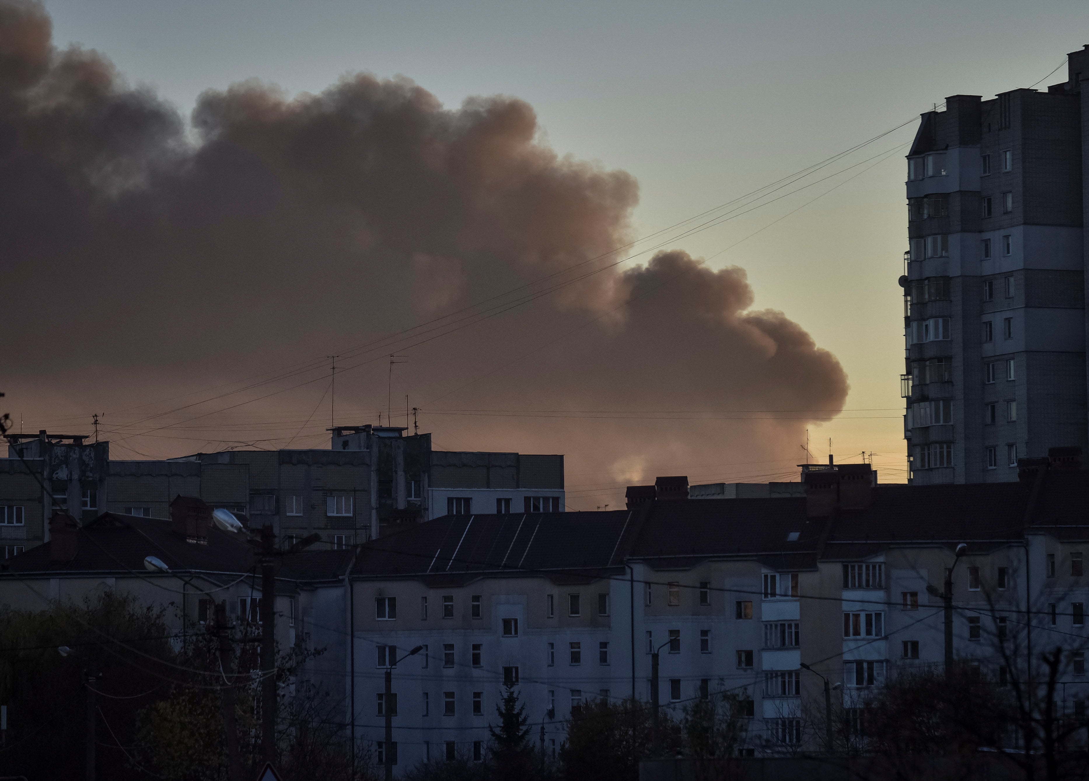Smoke rises over Lviv after the explosions