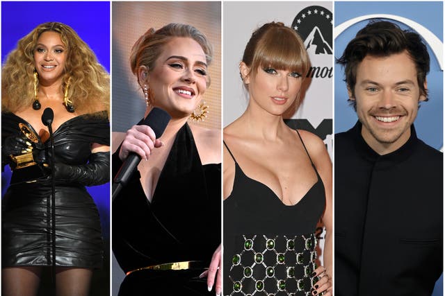 <p>Beyonce, Adele, Taylor Swift and Harry Styles</p>