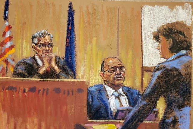 <p>Allen Weisselberg is questioned by prosecutor Susan Hoffinger as Judge Juan Merchan presides</p>