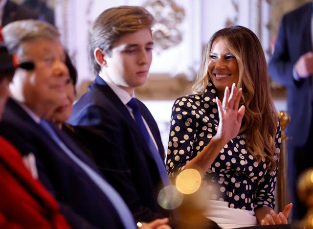 <p>File photo: US president Donald Trump's wife, former first lady Melania Trump, waves as she sits in the front row with their son Barron Trump and her parents as the former president announces that he will once again run for president in the 2024 election, during an event at his Mar-a-Lago estate in Palm Beach, Florida</p>
