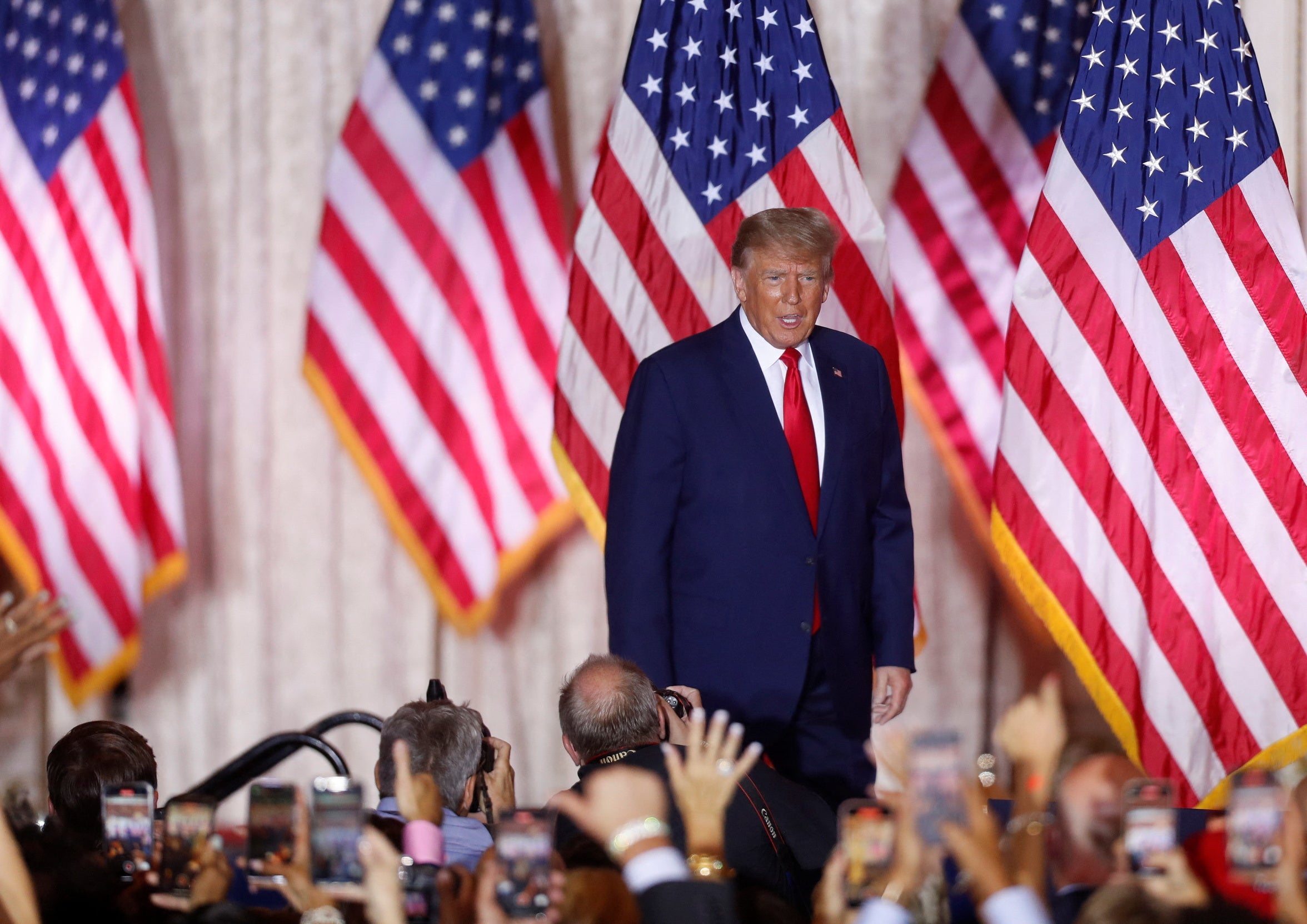 <p>Donald Trump makes an announcement of his plans to run for president in the 2024 US presidential election at his Mar-a-Lago estate in Palm Beach</p>
