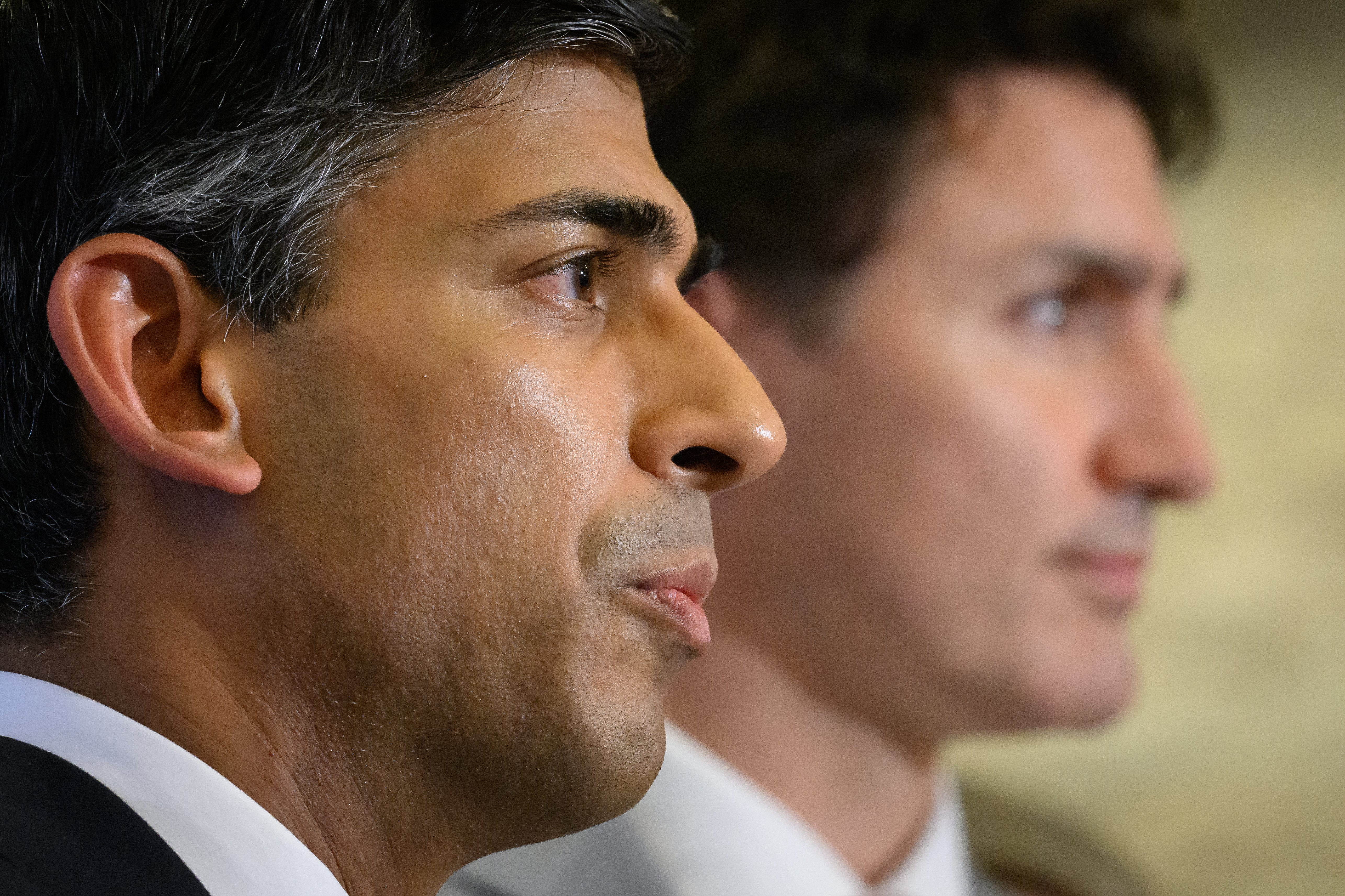 British prime minister Rishi Sunak and prime minister Justin Trudeau of Canada hold a press conference at the G20 summit on 16 November 2022 in Nusa Dua, Indonesia