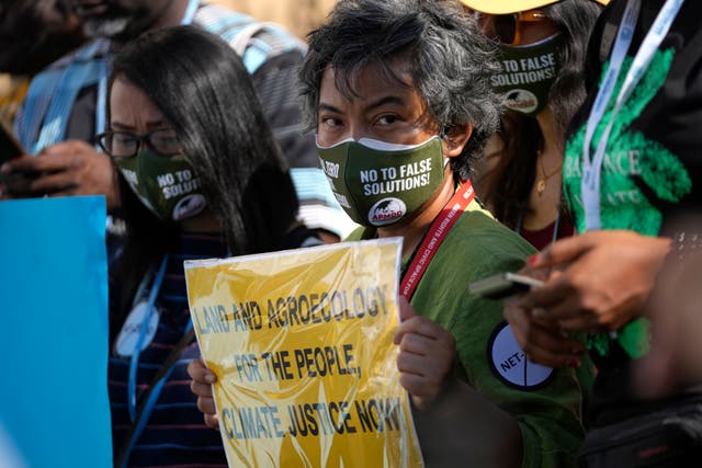 <p>Activists participate in a protest at the Cop27 climate summit in Sharm el-Sheikh</p>