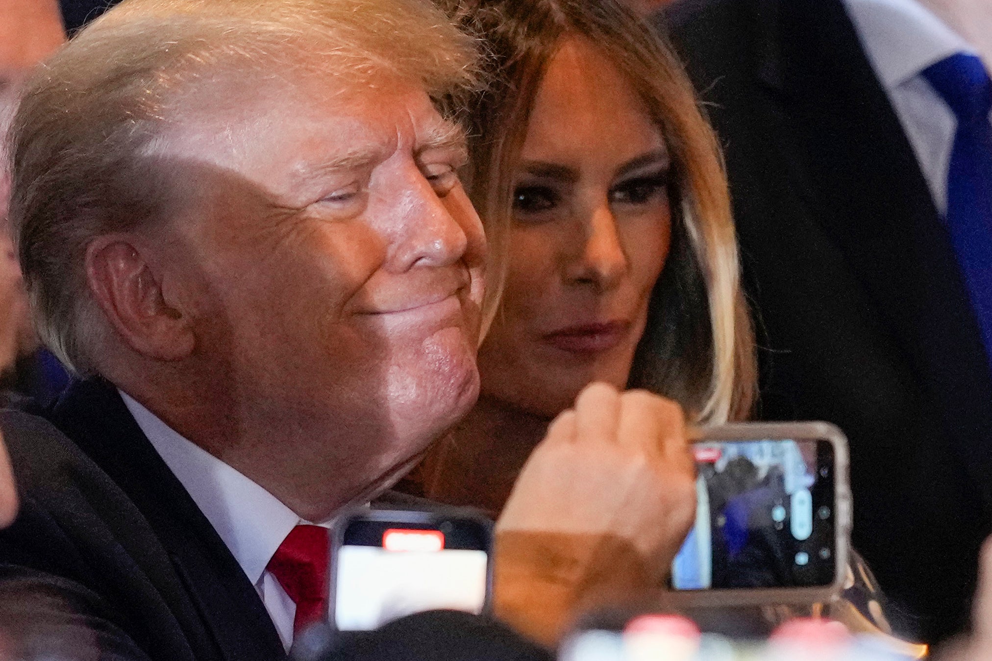 <p>Former President Donald Trump and former first lady Melania Trump greet supporters after announcing a third run for president at Mar-a-Lago in Palm Beach</p>