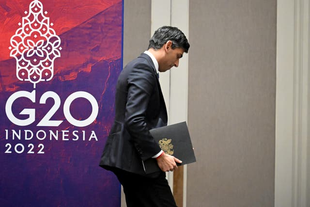 Prime Minister Rishi Sunak leaves following a press conference after meeting with US President Joe Biden and a phone call to Ukraine President Volodymyr Zelenskyy at the G20 summit in Nusa Dua, Bali (Leon Neal/PA)
