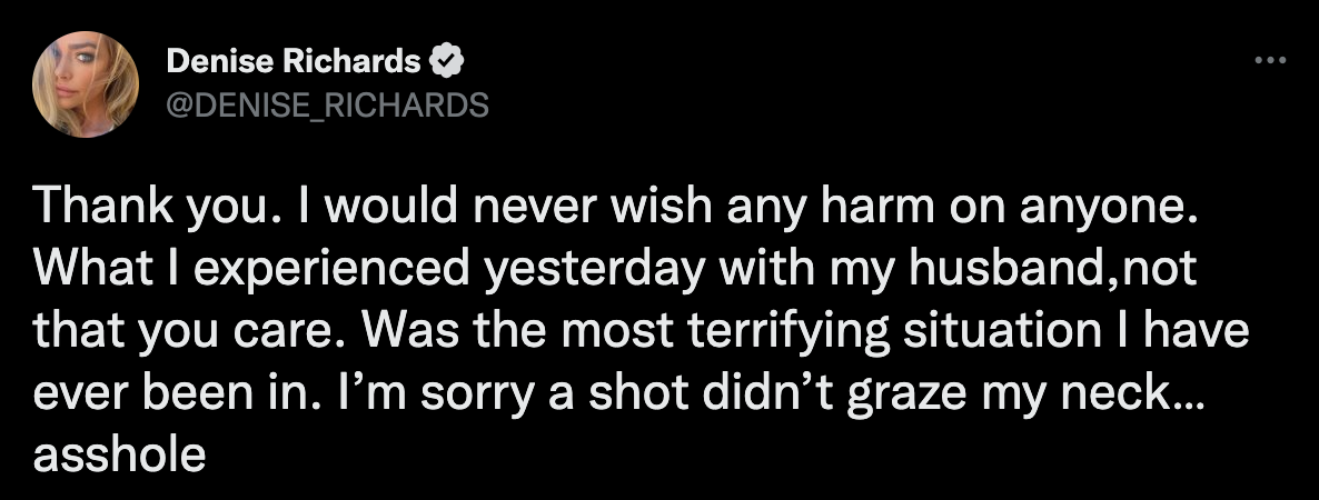 Denise Richards calls out ‘asshole’ who shared nasty comment about ‘terrifying’ gunshot incident