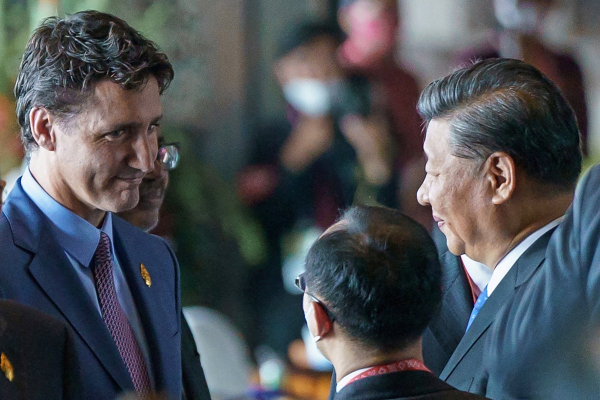 Awkward exchange between Xi and Trudeau caught on camera