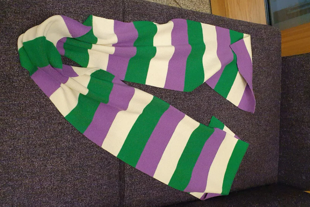 <p>White, purple and green are colours typically associated with the suffragette movement </p>