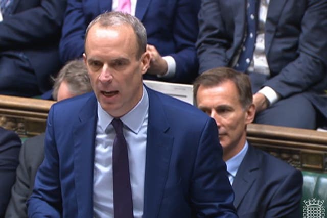 <p>Deputy Prime Minister Dominic Raab speaks during Prime Minister’s Questions in the House of Commons, London (House of Commons/PA)</p>
