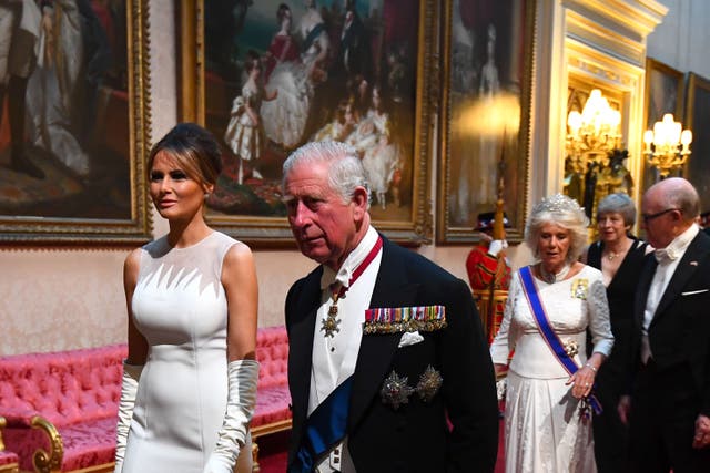 Charles as the Prince of Wales with Melania Trump at the last State Banquet at Buckingham Palace (Victoria Jones/PA)