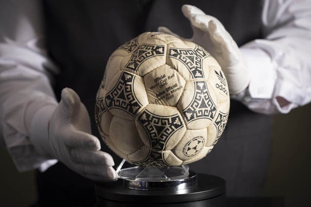 The football used by Diego Maradona to score the ‘Hand of God’ goal at the 1986 World Cup against England had an estimate of £2.5m to £3m (Matt Alexander/PA)