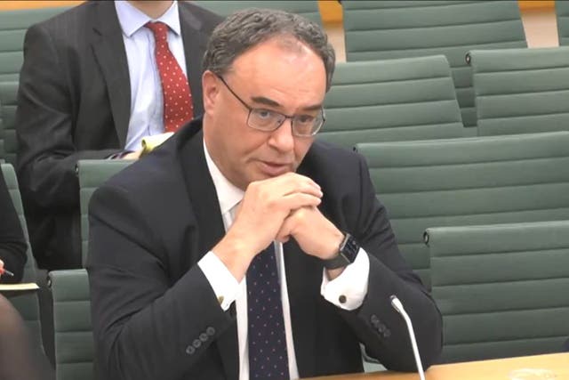 Andrew Bailey was speaking in front of the Treasury Select Committee on Wednesday (House of Commons/PA)