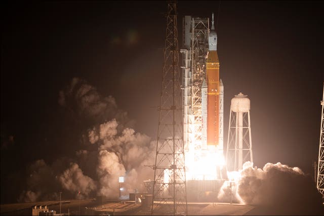 <p>Nasa’s Artemis I mission blasts off from Cape Canaveral Florida on 16 November 2022</p>