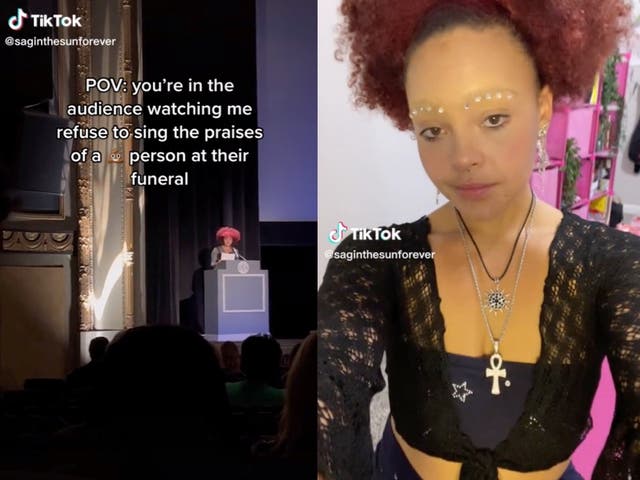 <p>TikToker shares video of speech during father’s funeral, in which they call him a ‘racist, misogynist, xenophobic, Trump-loving, cis straight white man’</p>