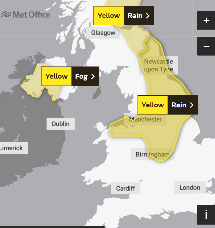 Met Office issues three yellow weather warnings across UK