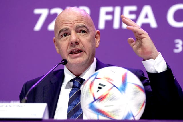 A letter from FIFA president Gianni Infantino, pictured, to competing nations urging them to leave politics aside has been criticised by Kick It Out chief executive Tony Burnett (Nick Potts/PA)