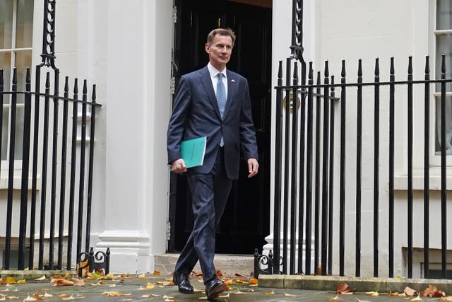 Chancellor of the Exchequer Jeremy Hunt leaves 11 Downing Street (Stefan Rousseau/PA)
