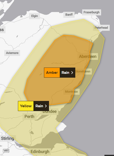 Amber warning issued across parts of Scotland