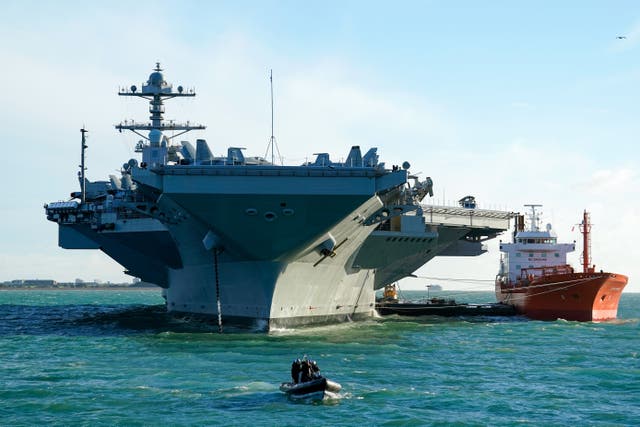 The USS Gerald R. Ford at anchor in the Solent (Andrew Matthews/PA)