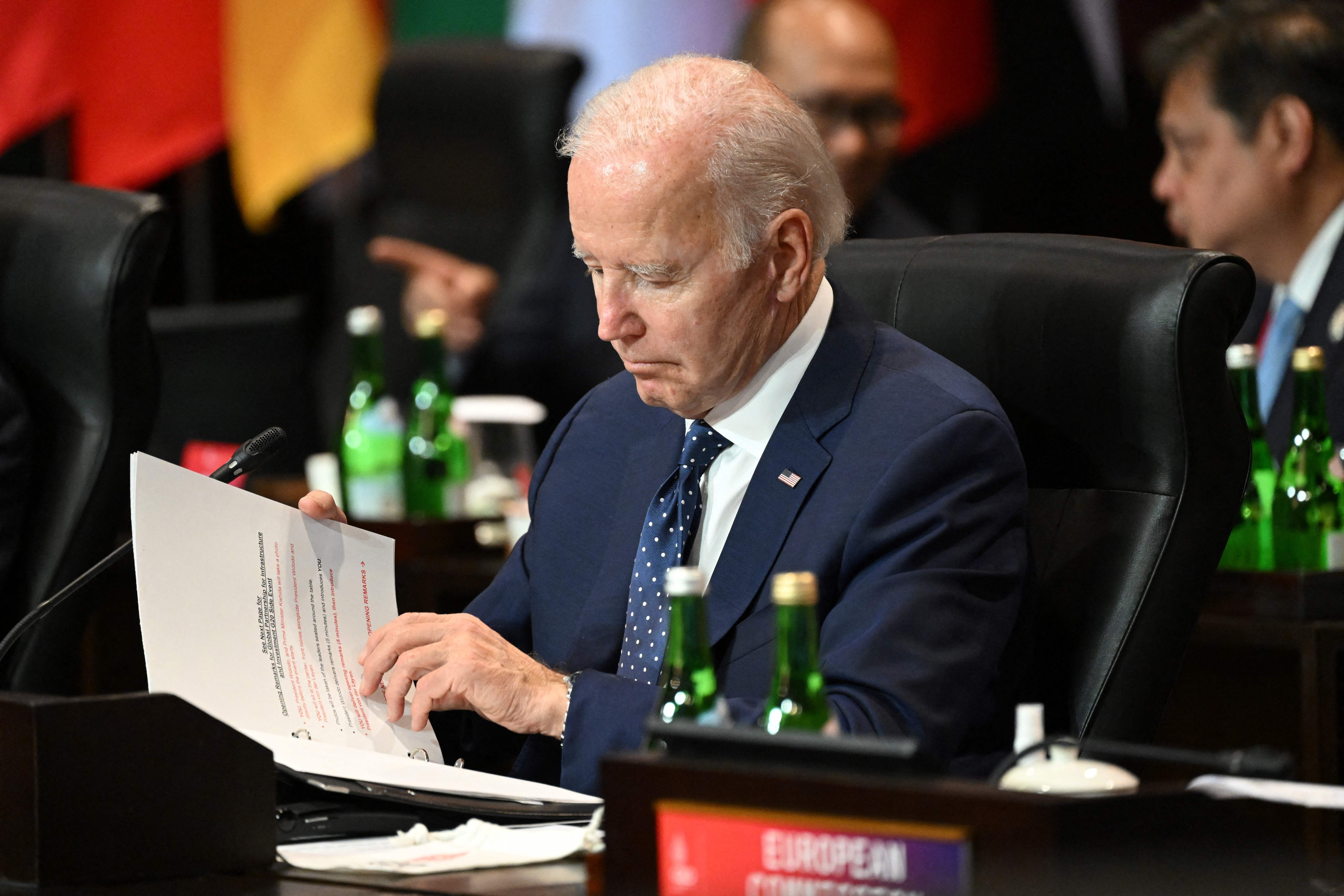 US President Joe Biden attends an event on the Partnership for Global Infrastructure and Investment on the sidelines of the G20 Summit in Nusa Dua on the Indonesian resort island of Bali on 15 November 2022