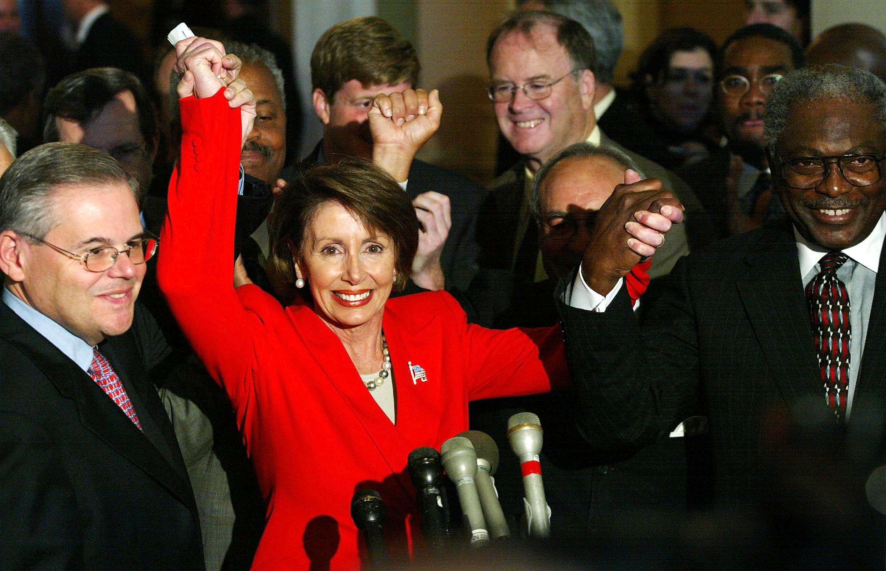 Pelosi celebrates being elected House minority leader in 2002
