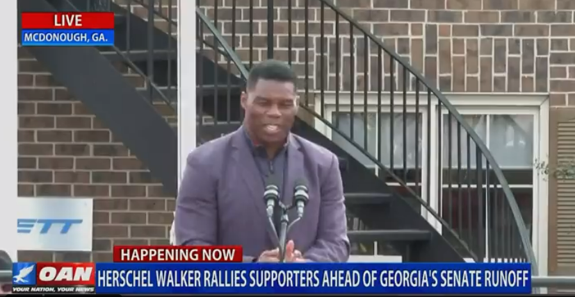 <p>Republican Senate candidate Herschel Walker speaks during a campaign event in McDonough, Georgia on Wednesday 16 November 2022</p>