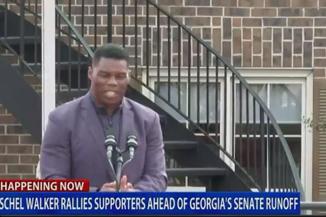 <p>Republican Senate candidate Herschel Walker speaks during a campaign event in McDonough, Georgia on Wednesday 16 November 2022</p>