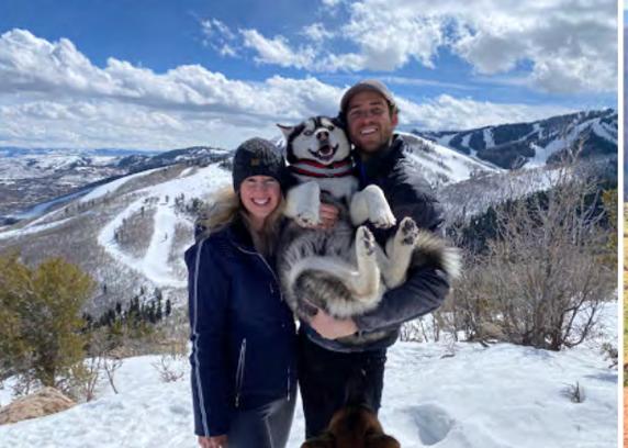 Elizabeth Holmes and Billy Evans with their husky Balto, who they say was carried off by a mountain lion