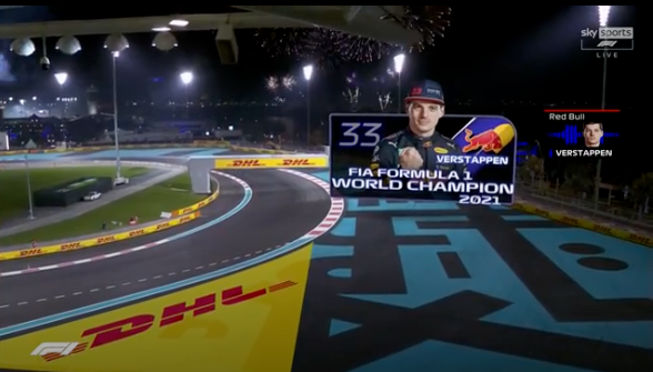 The TV graphic after the chequered flag: Max Verstappen is world champion