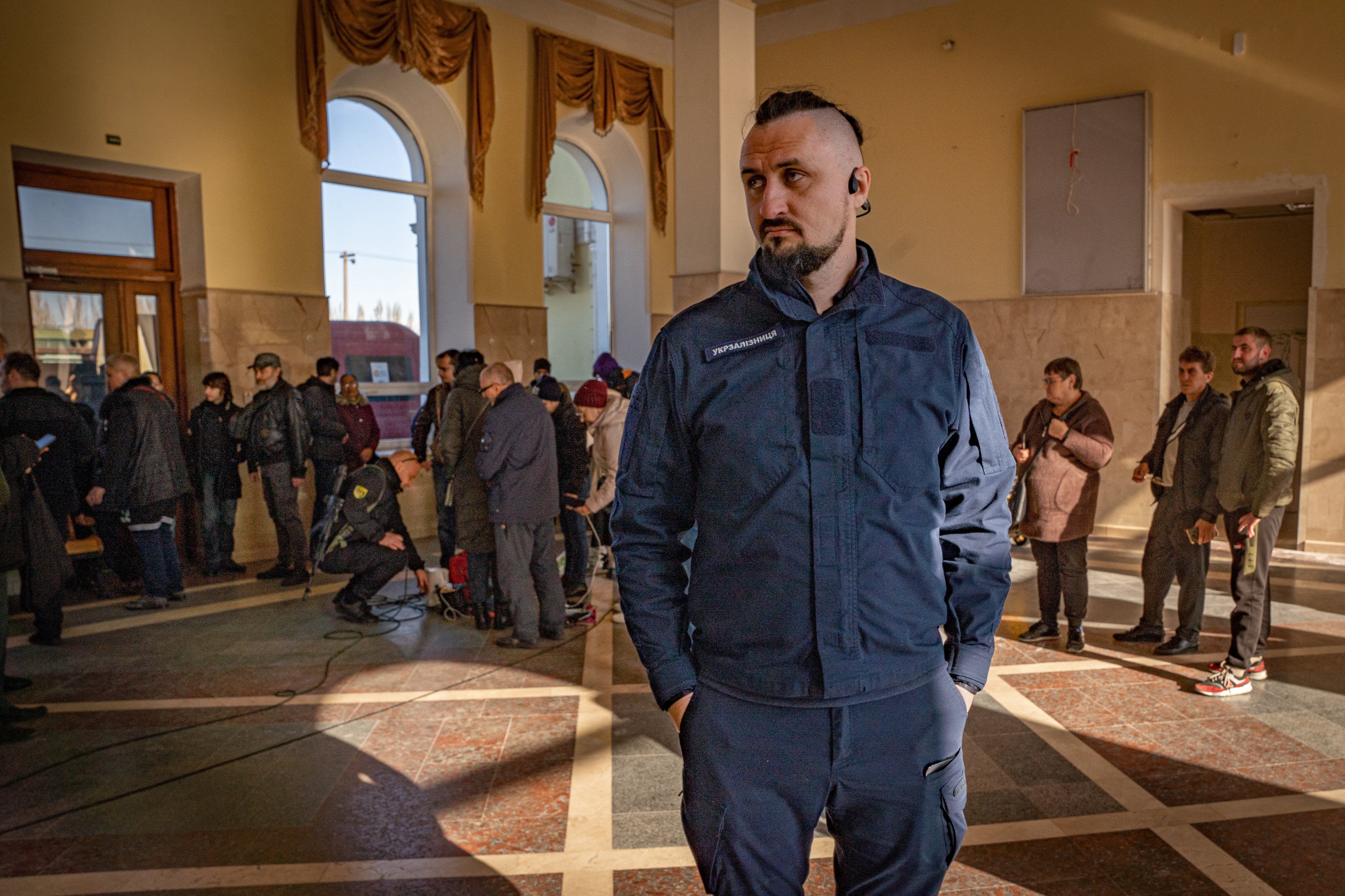 Oleksandr Kamyshin, Ukraine’s railway chief, inside the train station at Kherson, which was liberated only last week but will see the first trains arrive soon