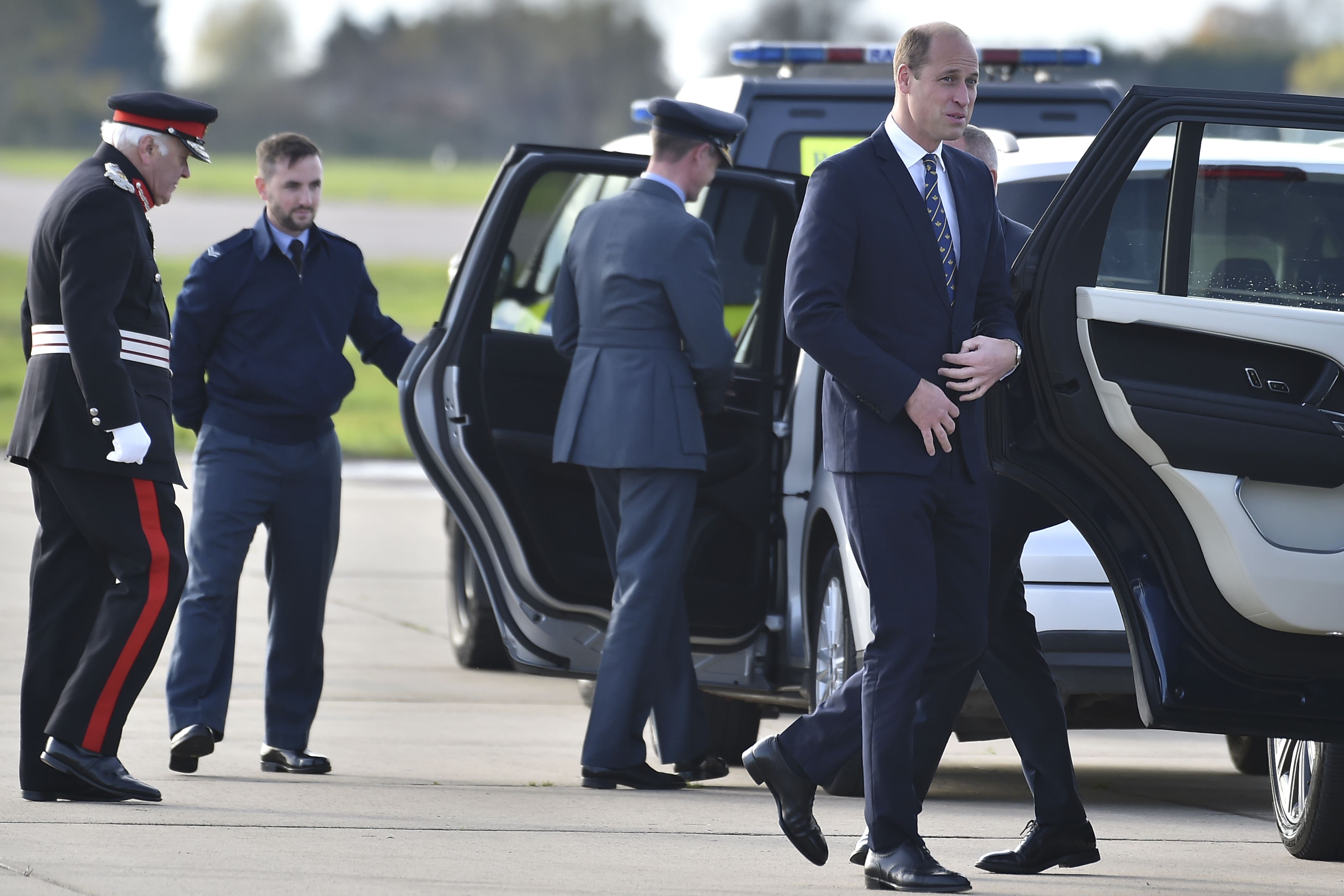 The Prince of Wales arriving for a visit to RAF Coningsby, Lincolnshire, to learn about future technological innovations and open a new boxing club (Rui Vieira/PA)