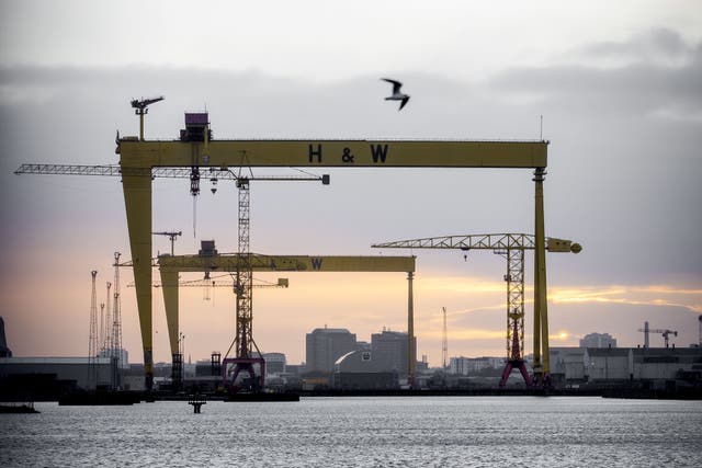 Sunset over the Harland and Wolff cranes in Belfast (Liam McBurney/PA)
