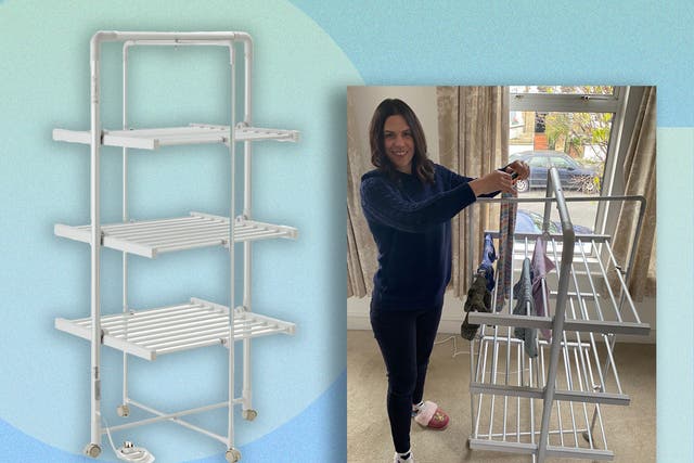 <p>The clothes airer boasts an impressive 21m of heated drying space across three tiers of rails </p>