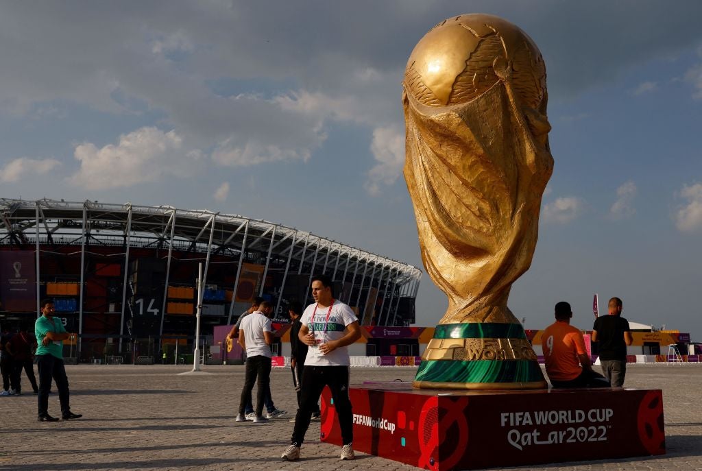 A giant replica of the World Cup in Doha, Qatar