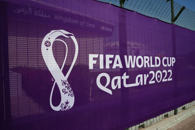 FIFA World Cup signage outside of the Khalifa International Stadium (Adam Davy/PA)