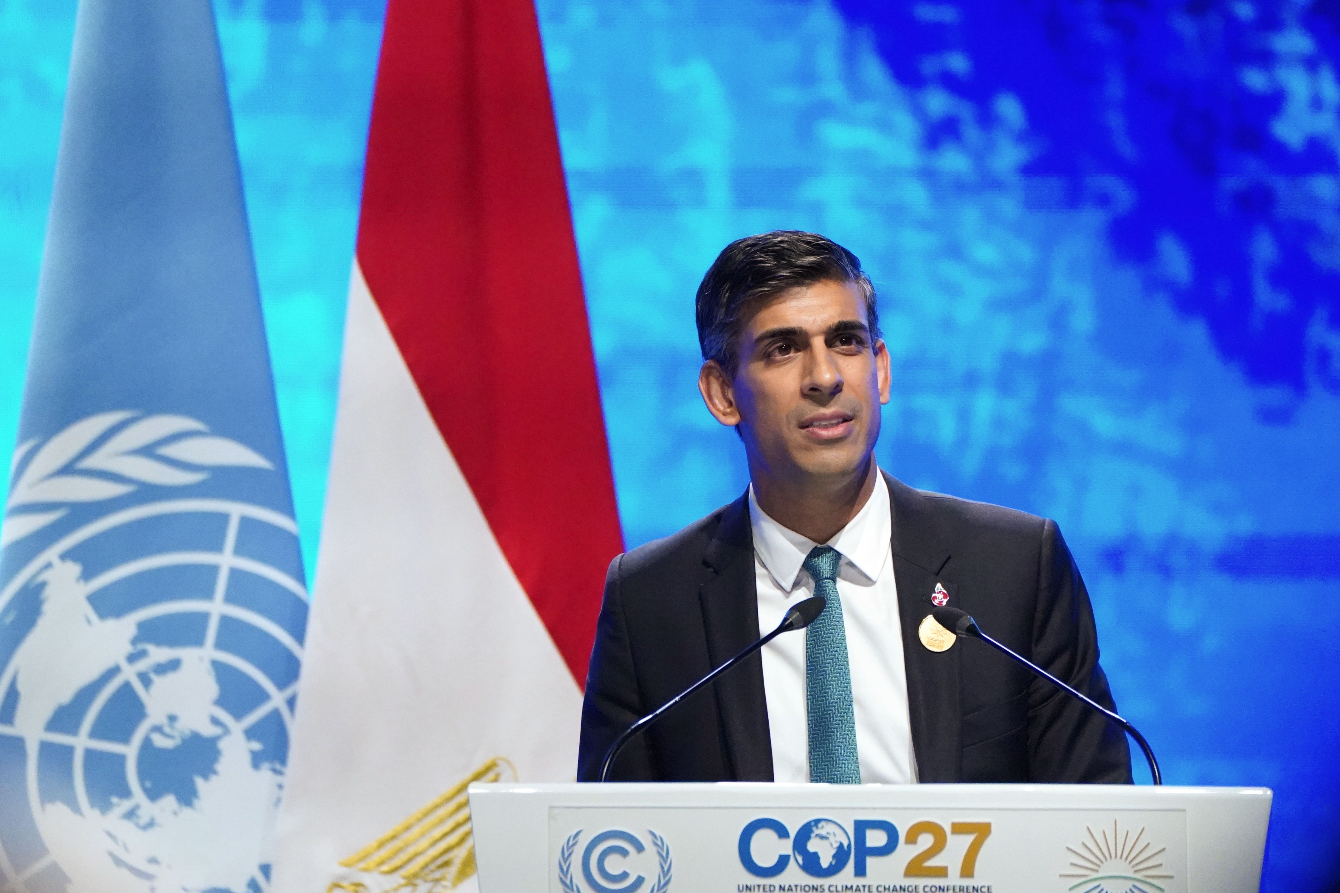 Prime Minister Rishi Sunak at the Cop27 summit at Sharm el-Sheikh, Egypt (Stefan Rousseau/PA)
