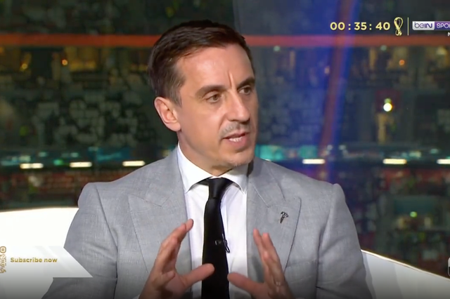 <p>Gary Neville speaking on Bein Sports’ coverage of the World Cup</p>